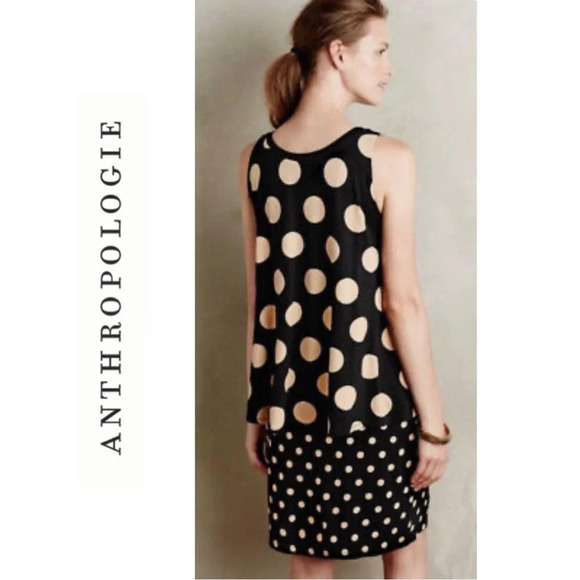 Anthropologie Maeve Davina Layered Dress Polka Dot Black Cream Small - Picture 3 of 9